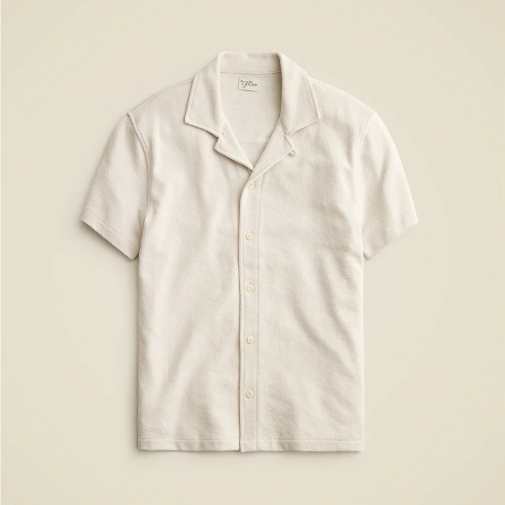 NWT J.Crew Textured Camp Collar Sweater Tee in Natural